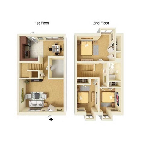 Floor plan for 3 beds, 1 bath, 803 sqft
